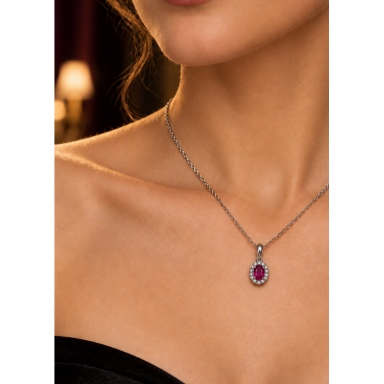 Pre Owned 18ct White Gold Ruby and Diamond Pendant and Chain ZC56